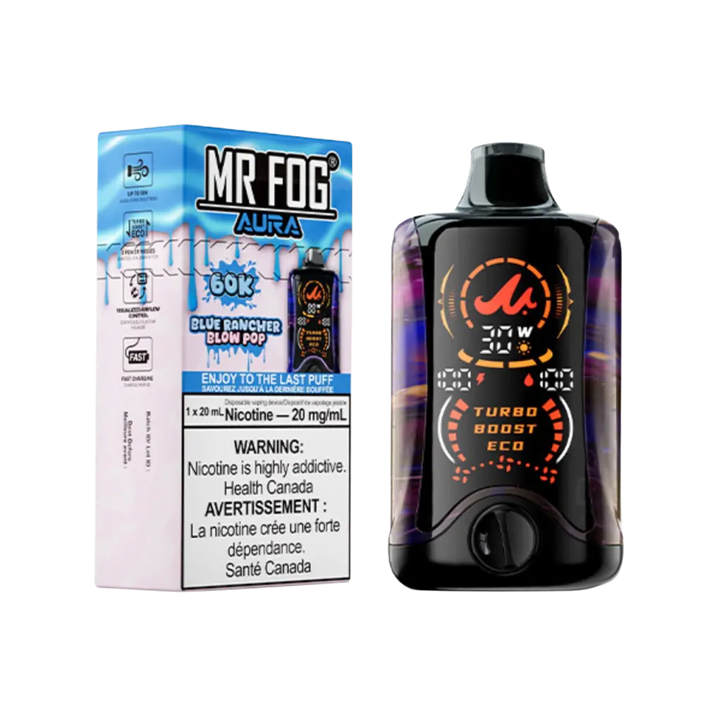 Blue Rancher Blow Pop Mr Fog Aura 60k Puffs Disposable Vape